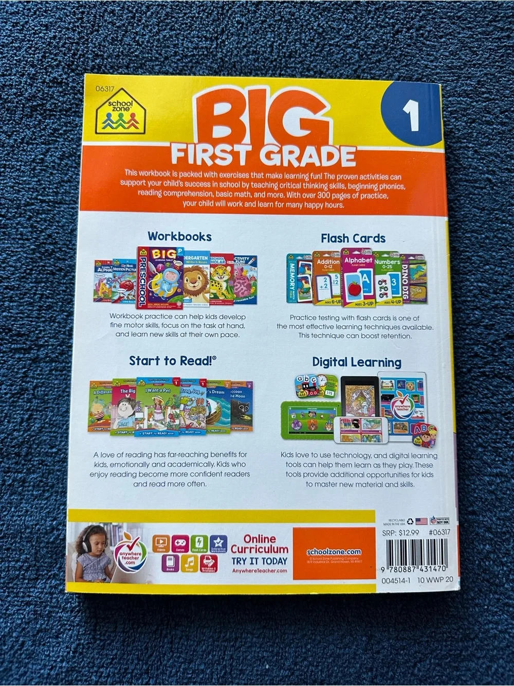 School Zone Big First Grade Workbook - Bright Yellow